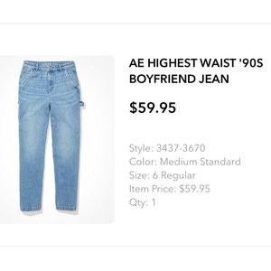 AE Highest Waist 90’s Boyfriend Jean size 6 (28)